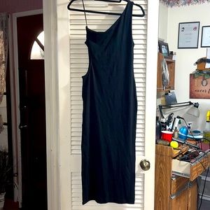 NWT Zara Black side Cutout 1 shoulder midi bodycon size Large dress